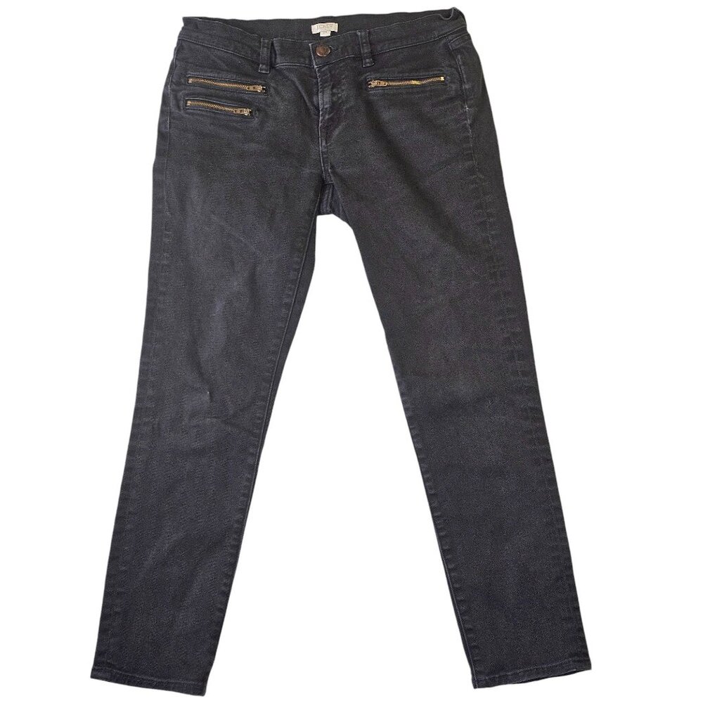 J.Crew Womens Black Stretch Skinny Jeans With Zip Pockets Size 28